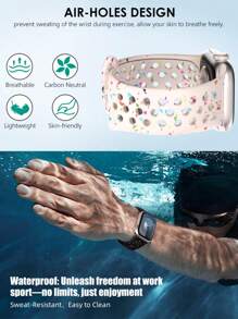 透气运动表带,兼容 38mm、40mm、41mm、42mm、44mm、45mm、49mm 表盘,男女通用,塑料软硅胶材质,彩色圆点孔设计,兼容 Series 11、10、9、8、7、6、5、4、3、2、1、SE、Ultra、3、2、1。 - 粉色 - 查看 6