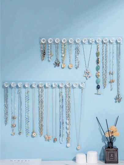 1pc Hanging Jewelry Storage Organizer Rack, Wall Mounted Necklace Earring Bracelet Ring Display Holder