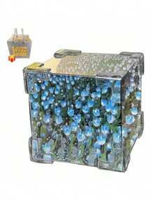 21 Diy Cubo De Rubik Lámpara Noche De Tulipanes Con Espejo,Flor Lámpara de noche de tulipán,noche pequeña tridimensional creativa ,Flor Lámpara de noche de tulipán, lámpara LED de espejo infinito, tulipanes, decoración de producto terminado, luces artificiales,  lámpara de mesita de noche Regalo para novia, niños DIY, regalo de cumpleaños, decoración de la habitación 12*12*12CM - Azul - Ver 3