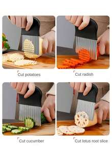 土豆切片机厨房工具波浪土豆切片机，波浪切刀，用于切割土豆波浪切刀适合家庭使用 - 黑色 - 查看 3