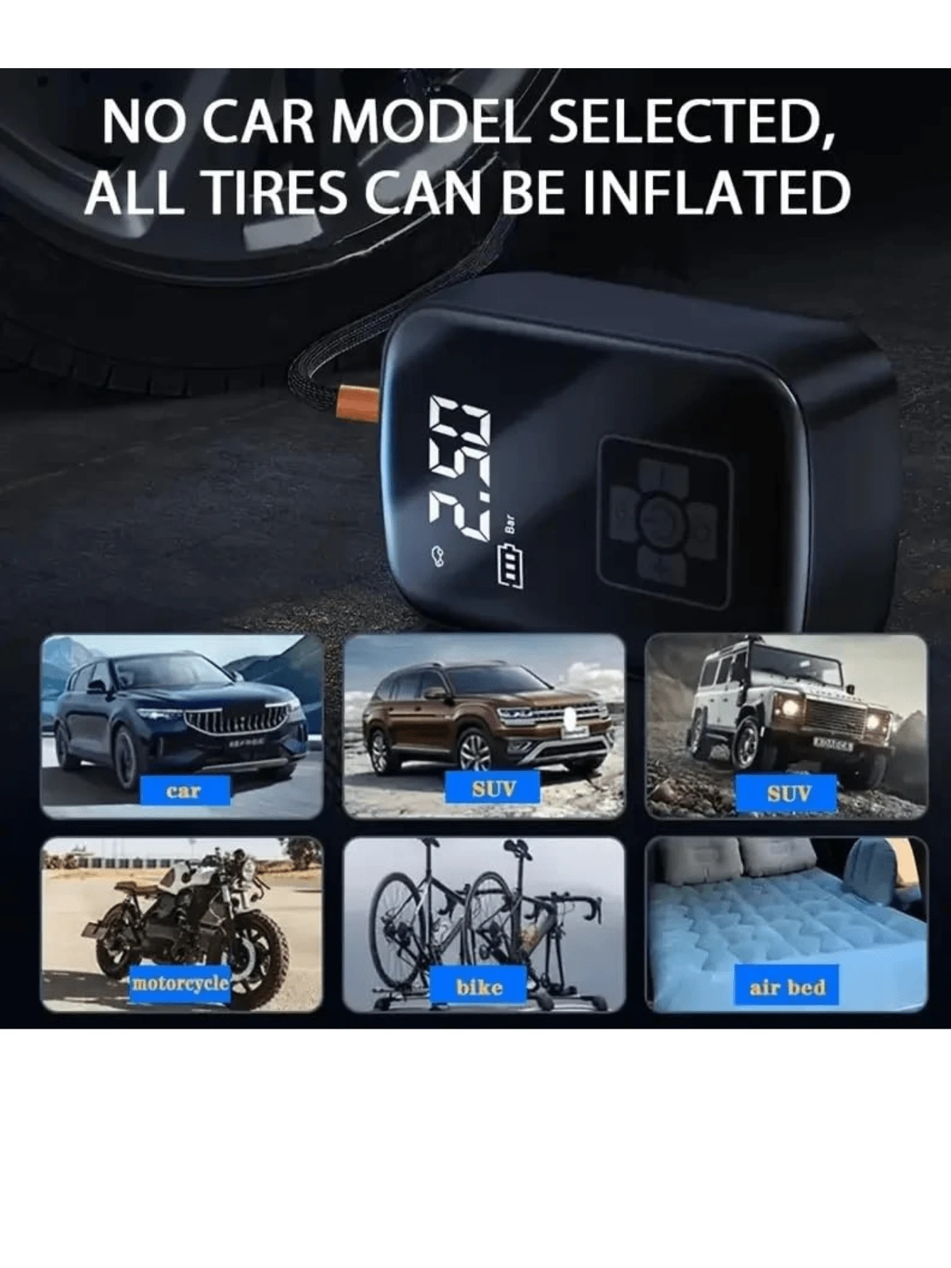 Multi functional wireless automobile air compressor automobile tire