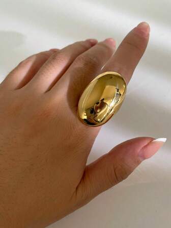 1 pieza Anillo para mujer elegante y lujoso, minimalista oval, de oro de 18K, impermeable y versátil de moda