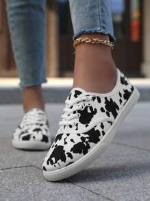 Zapatillas deportivas informales ligeras para mujer, zapatillas planas con transpiración y parte superior baja, zapatillas deportivas bajas para mujer - vaca blanca - Ver 4