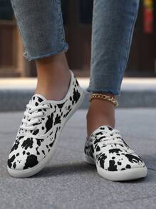 Zapatillas deportivas informales ligeras para mujer, zapatillas planas con transpiración y parte superior baja, zapatillas deportivas bajas para mujer - vaca blanca - Ver 5