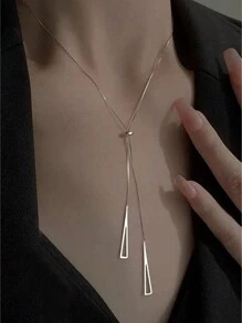 FOREVER QUEEN S925 Sterling Silver Long Adjustable Pull-Out Long Necklace Women's Gifts To Girlfriend Fashion Personalized Simple Wedding Decoration Chai Necklace Mother Day Gift - Silver - View 1