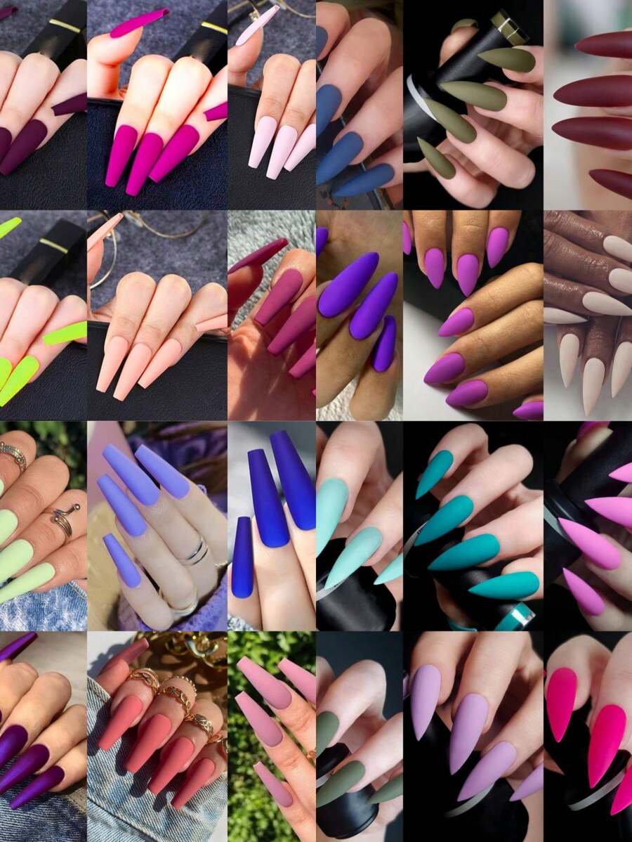 288Pcs/Set Matte Plain Color Nail Art Stickers Press On Nails Nail Supplies Nails - Multicolor - View 1