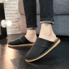 Spring To Summer Luxury Extra Large Size Men's Slippers, Faux Leather PU, Elegant Winter Plus Size Slippers - Black - View 4