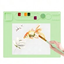 1 件大号硅胶工艺垫，带可折叠杯架，不粘硅胶垫，适用于绘画、雕刻、树脂和胶水项目，成人和儿童的理想选择，耐热、防滑、防水、柔韧、不染色、耐用、可重复使用的多用途工艺硅胶垫 - 綠色 - 查看 2