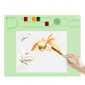 1 件大号硅胶工艺垫，带可折叠杯架，不粘硅胶垫，适用于绘画、雕刻、树脂和胶水项目，成人和儿童的理想选择，耐热、防滑、防水、柔韧、不染色、耐用、可重复使用的多用途工艺硅胶垫