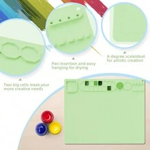 1 件大号硅胶工艺垫，带可折叠杯架，不粘硅胶垫，适用于绘画、雕刻、树脂和胶水项目，成人和儿童的理想选择，耐热、防滑、防水、柔韧、不染色、耐用、可重复使用的多用途工艺硅胶垫 - 綠色 - 查看 5