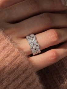 1枚古典立方氧化锆戒指，女士款式，适合婚礼、订婚派对、情人节及其他场合。 - 1# - 查看 3