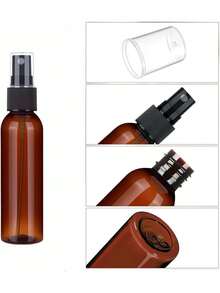 5 piezas Botellas pulverizadoras de plástico ámbar de 60ml para aceites esenciales, perfumes, cosméticos, desinfectantes de manos, alcohol, atomizador de rocío fino, botella de viaje, pequeños recipientes rellenables para líquidos, esenciales de viaje, útiles escolares, artículos de vacaciones, camping, accesorios de vacaciones, perfume para mujeres, perfume para hombres, playa - Café integral - Ver 2