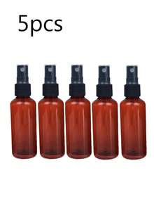 5 piezas Botellas pulverizadoras de plástico ámbar de 60ml para aceites esenciales, perfumes, cosméticos, desinfectantes de manos, alcohol, atomizador de rocío fino, botella de viaje, pequeños recipientes rellenables para líquidos, esenciales de viaje, útiles escolares, artículos de vacaciones, camping, accesorios de vacaciones, perfume para mujeres, perfume para hombres, playa - Café integral - Ver 1