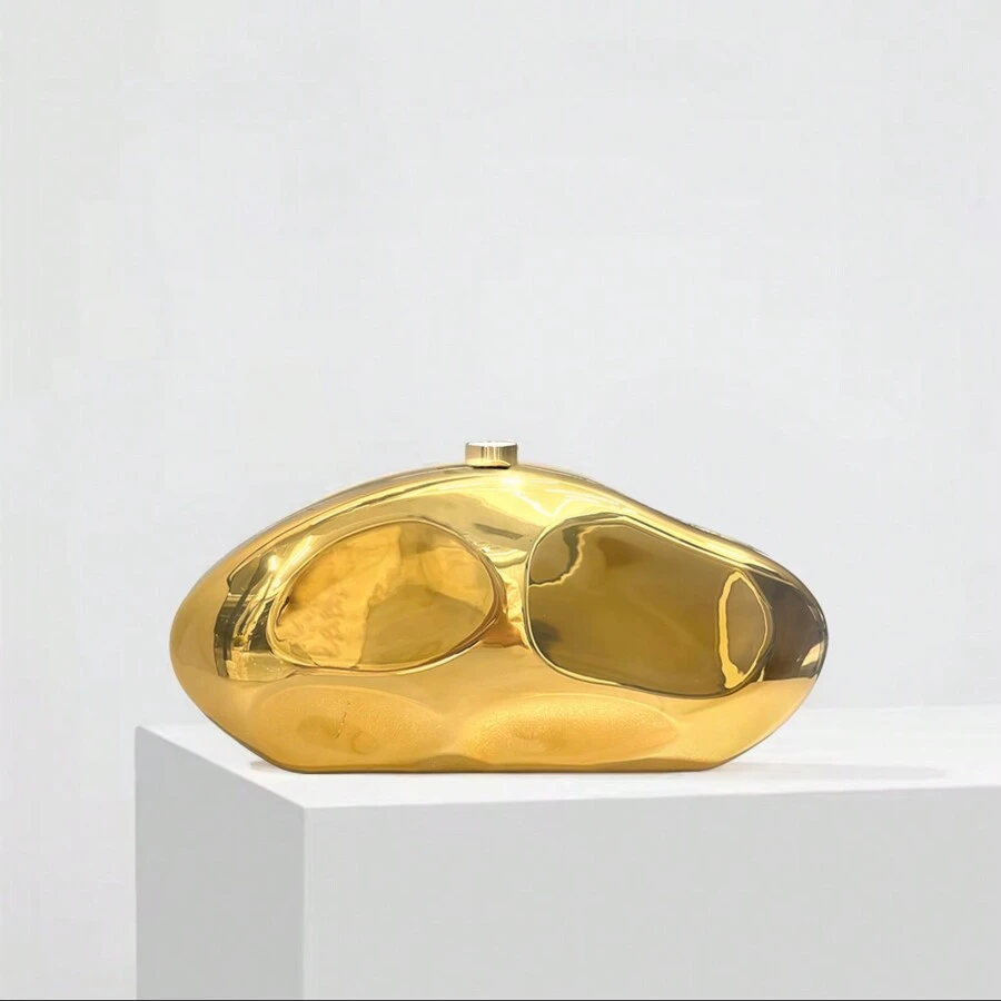 Golden Acrylic Evening Clutch Bag With Shoulder & Crossbody Chain For Women - Gold - View 1