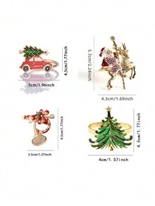 4 Bộ Combo Khăn Ăn Nhẫn Giáng Sinh Cho Bàn Nhà Hàng Trang Trí Giáng Sinh, Cây Giáng Sinh, Ông Già Noel, Nhạc Cụ, Nhẫn Khăn Ăn Cây Giáng Sinh Trên Xe Hơi - Nhiều màu - Xem 2