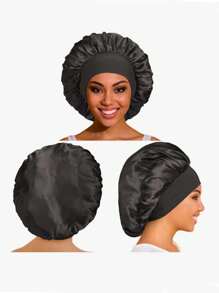 1 件女士粉色弹力绑带长缎面丝绸帽子发帽卷发裹发睡帽适合长发、辫子、脏辫、卷发丝绸帽子缎面帽子蝴蝶结