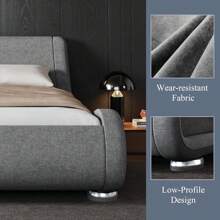 Allewie Full/QueenKing Size Bed Frame With Ergonomic & Adjustable Headboard, Low Profile Modern Upholstered Platform Sleigh Design - Easy Assembly, No Box Spring Required, Black/White/Grey * Bed Frame Queen Queen Bed Frame Bed Frame Full Full Size Bed Frame King Size Bed Frame Twin Bed Frame Room Decor Home Decor Christmas Decor Bedroom Decor Valentine Day Decor Storage Living Room Decor Furniture House Decor - 灰色 - 查看 6