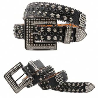 Western Black Punk Cross Rhinestone Studded Belt, Sparkling Waistband With Jewel Embedding, Street-Style Gothic Hip-Hop Y2K Personalized Accessory Belt