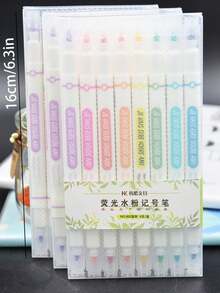 8支/套双头荧光荧光笔套装 - 彩色 - 查看 4