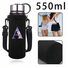 1pc Water Bottle Carrier Bag For 550ml 750ml  1000ml 1500ml Cup Pink Flower Letter Printed Anti Scald , Neoprene Bottle Protective Holder With Adjustable Strap, Suitable For Hiking Travelling Camping Sports Water Bottle Case Insulated Bag Crossbody - Black - View 18