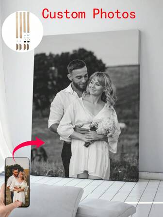 1 Pc Customized Black White Photo Canvas Poster With DIY Wood Frame Or Frameless Poster,Custom Print Your Photo On Canvas,Gift For Family,Lover,Pet,Custom Photo Canvas Poster,Canvas Painting,Customizable Canvas Prints For Wall Decor,Warm Ambience,Fall Decor,Elegant Living,Artful Living