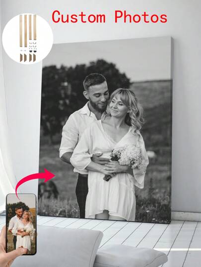 1 Pc Customized Black White Photo Canvas Poster With DIY Wood Frame Or Frameless Poster,Custom Print Your Photo On Canvas,Gift For Family,Lover,Pet,Custom Photo Canvas Poster,Canvas Painting,Customizable Canvas Prints For Wall Decor,Personal Items