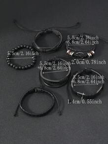 Set de 6 brazaletes trenzados con cuentas y diseño de árbol de la vida de PU vintage para hombre, adecuado para uso diario