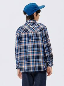 Balabala 男童衬衫长袖秋冬格子花衬衫时尚上衣 - 藍黑 - 查看 8