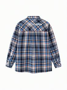 Balabala 男童衬衫长袖秋冬格子花衬衫时尚上衣 - 藍黑 - 查看 2