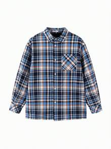 Balabala 男童衬衫长袖秋冬格子花衬衫时尚上衣 - 藍黑 - 查看 1