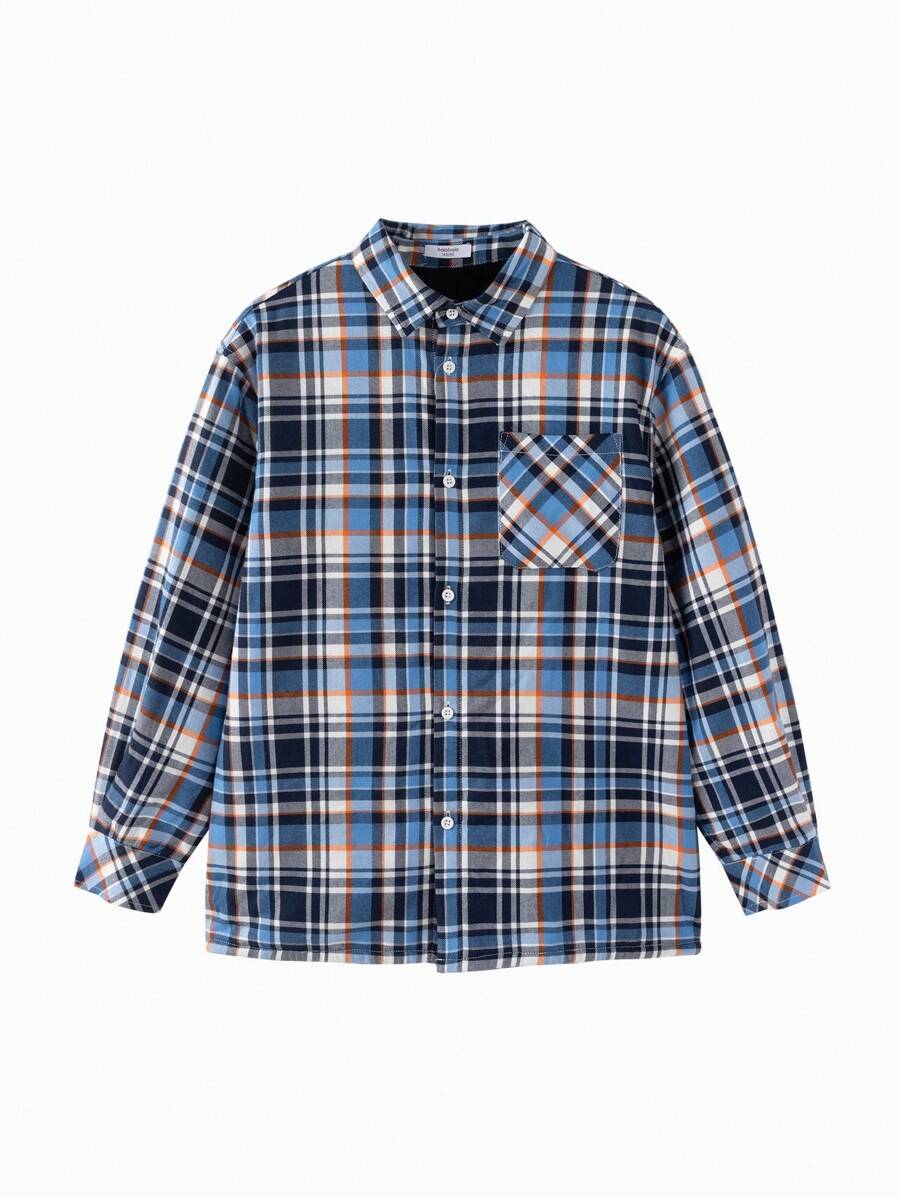 Balabala 男童衬衫长袖秋冬格子花衬衫时尚上衣 - 藍黑 - 查看 1