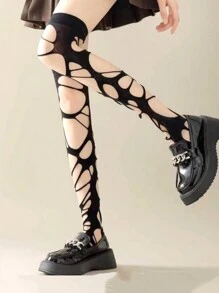 Collants filet style punk gothique à fines bretelles, design de chauve-souris ajouré, collants sexy, collants noirs style punk gothique déchirés, collants noirs sexy de style Y2K pour femmes, pour la photographie, la boîte de nuit, Noël