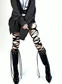 Collants filet style punk gothique à fines bretelles, design de chauve-souris ajouré, collants sexy, collants noirs style punk gothique déchirés, collants noirs sexy de style Y2K pour femmes, pour la photographie, la boîte de nuit, Noël