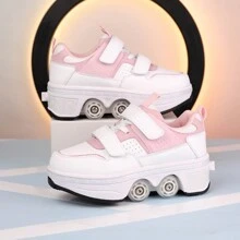 女士 4 轮滑鞋、青少年溜冰鞋、运动可拆卸轮子的溜冰鞋、学生带轮鞋 - 粉色 - 查看 4