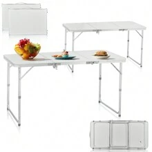 4ft Camping Folding Table, Aluminum Portable Picnic Table With Adjustable Height, 3 Fold Lightweight Outdoor Table For Indoor Travel Beach And Party
