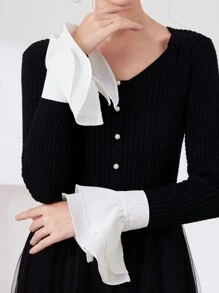 1 双白色双层喇叭袖口仿袖女款