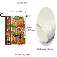 1 lá cờ vườn bí ngô mùa thu mộc mạc, biển hiệu chào mừng bí ngô in bằng vải lanh hai mặt 12x18 inch, trang trí sân mùa thu theo mùa, để trang trí ngoài trời (không bao gồm cột cờ) - Nhiều màu - Xem 3