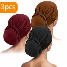 Awegeo 3pcs/Set Women's Solid Color Headscarf - Elastic Tie-Up Base, Comfortable For Daily Wear | Premium Elastic Fabric, Versatile Styling - Multicolor - View 1