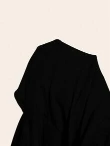 Áo thun tay dài dáng rộng thoải mái phong cách đơn giản có viền hình vòng cung dành cho nữ - màu đen - Xem 7