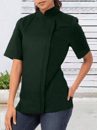 Women Chef Jacket With Stand Collar, Solid Color