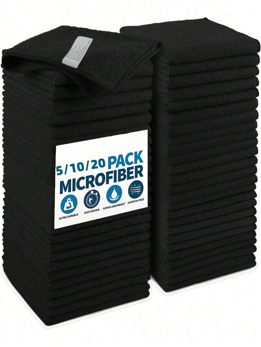 HYER KITCHEN 5/10/20pcs Black Cleaning Dish Cloth Towel Set, Super Soft & Quick Dry