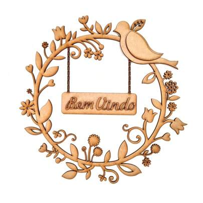 Guirlanda em MDF 3mm Bem vindo Pássaro
