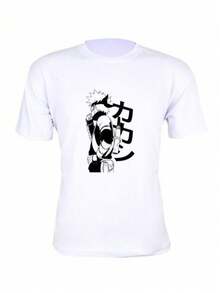 Kakashi Fighter Print T-Shirt Basic Unisex Short Sleeve - trắng - Xem 1
