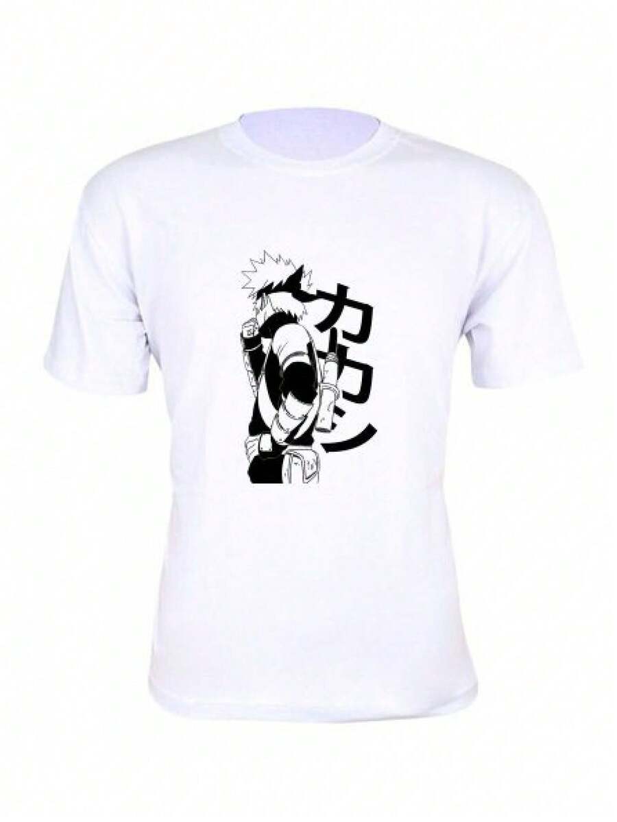 Kakashi Fighter Print T-Shirt Basic Unisex Short Sleeve - trắng - Xem 1