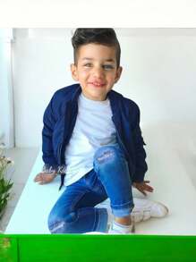 Boys' Ripped Destroyed Jeans With Elastane And Waist Adjuster - 藍色 - 查看 1