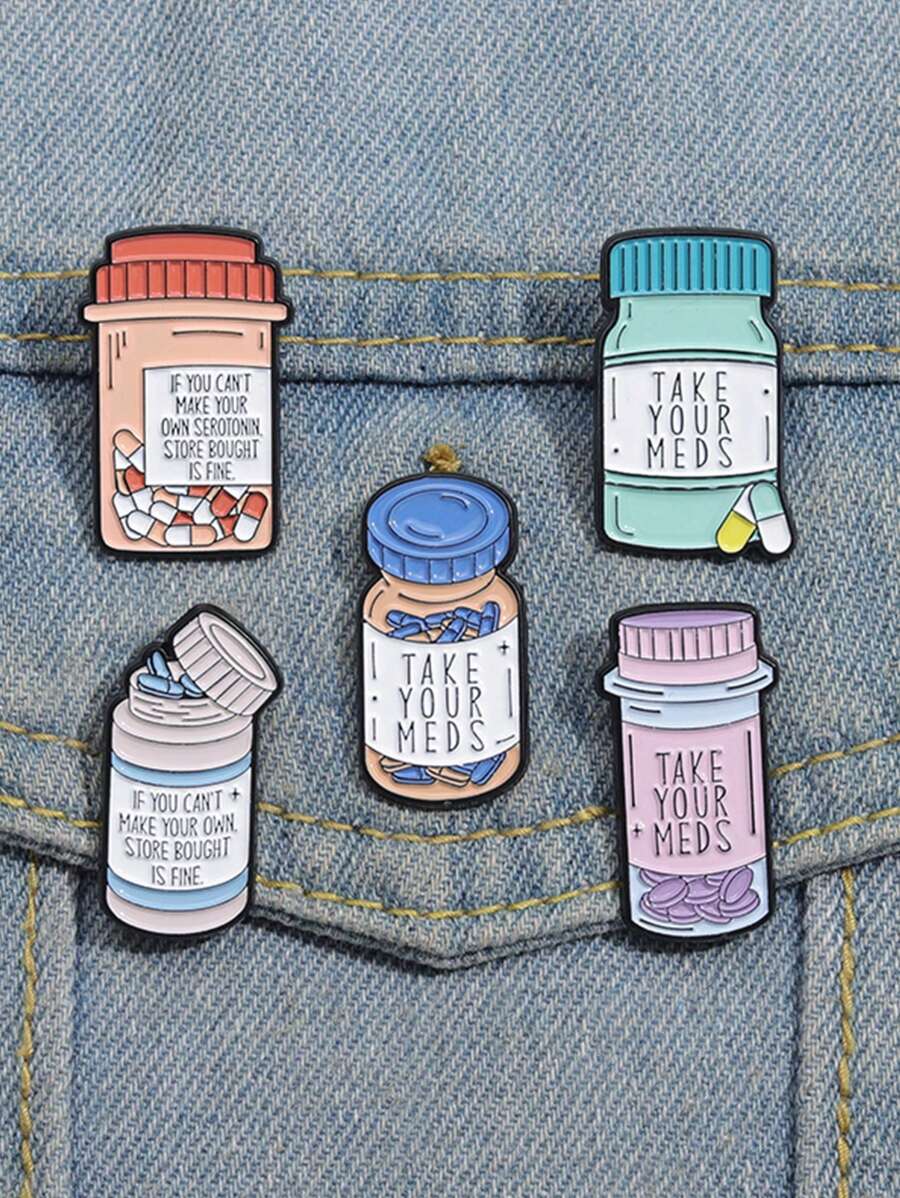 1/5 piezas de broche de esmalte creativo con forma de botella de medicina, insignia de estrella personalizada, regalo de dibujos animados de salud mental, para amigo, médico, enfermera, decoración de solapa, accesorios de vestir, alfiler para ropa, bolso, dije, mochila para la escuela