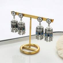 1pair New Bohemian  Alloy Bell Earrings With  Vintage Carved Pendant