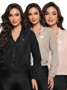 Kit 3 Women's Cropped Microfiber Jackets Water Resistant And UV Protection - 淺粉色 - 查看 1