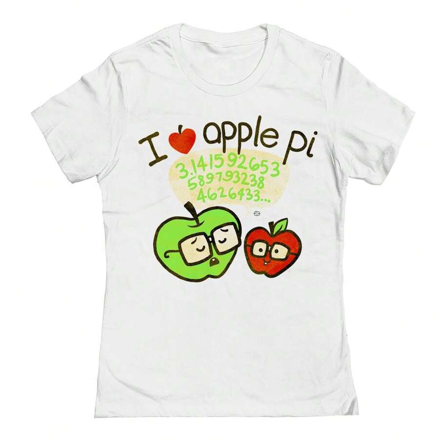 Nearly There Love Apple Pi School Science Graphic Ladies Cotton T-Shirt - 白色 - 查看 1