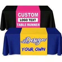 客製化公司 Logo 名稱桌旗，適用於快閃店、手工藝展覽、供應商活動、貿易展，個性化桌布，攤位展示用 - 彩色 - 查看 1